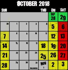 Frightland Haunted Attractions hours calendar 2018